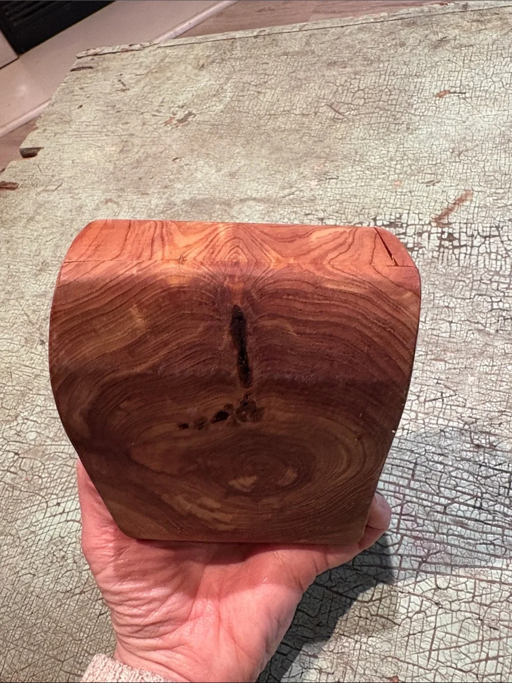Hand Carved Cedar Wood Secret Compartment Trinket Box Rustic Artisan Keepsake